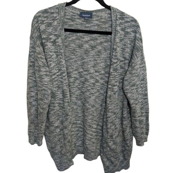 ModCloth Cardigan Sweater Open Front Green White Marled Knit Size Large - Picture 8 of 8